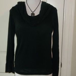 Ladies 100% viscose black draped neckline top EUC